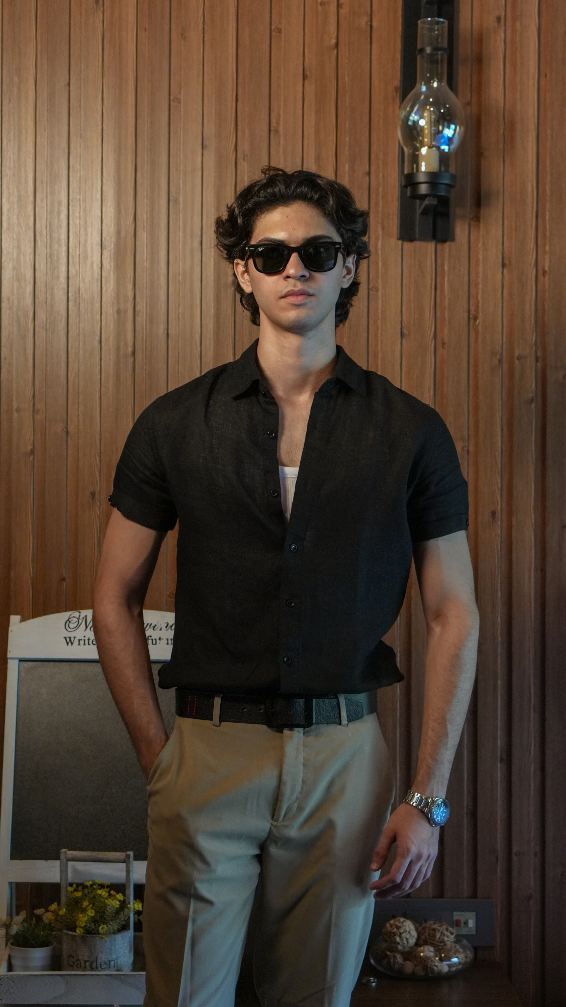 Classic Black Short Sleeve Linen Shirt