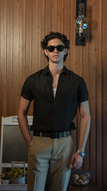 Classic Black Short Sleeve Linen Shirt
