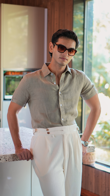 Olive Dune Short Sleeve Linen Shirt