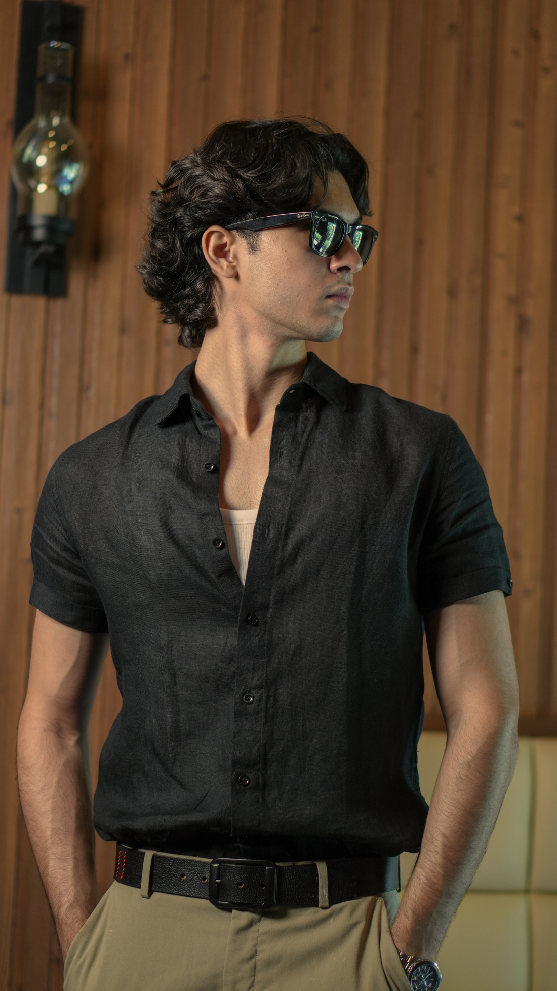 Classic Black Short Sleeve Linen Shirt