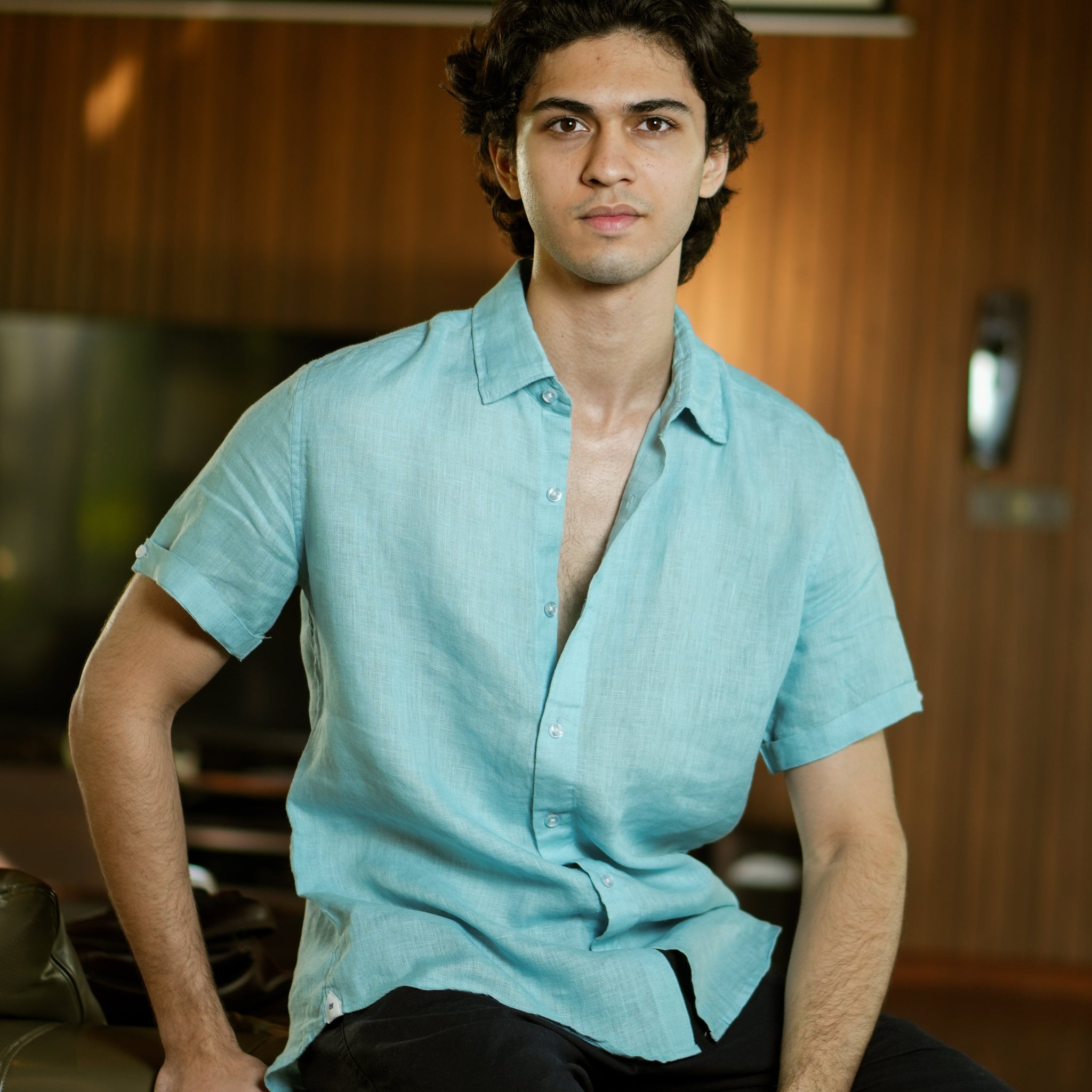 Azure Mist Short Sleeve Linen Shirt