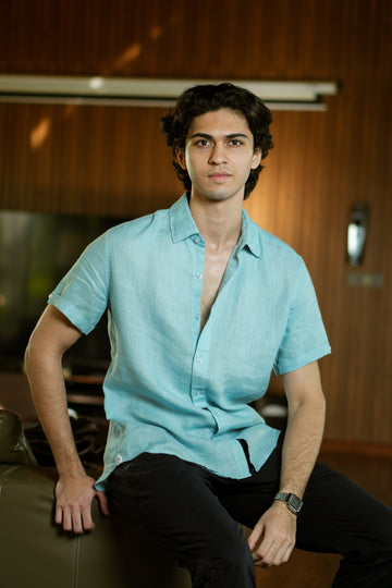 Azure Mist Short Sleeve Linen Shirt